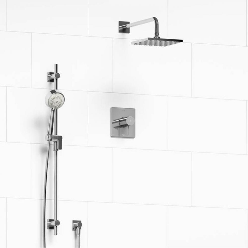 Type T/P (thermostatic/pressure balance) 1/2'' coaxial 2-way system with hand shower and