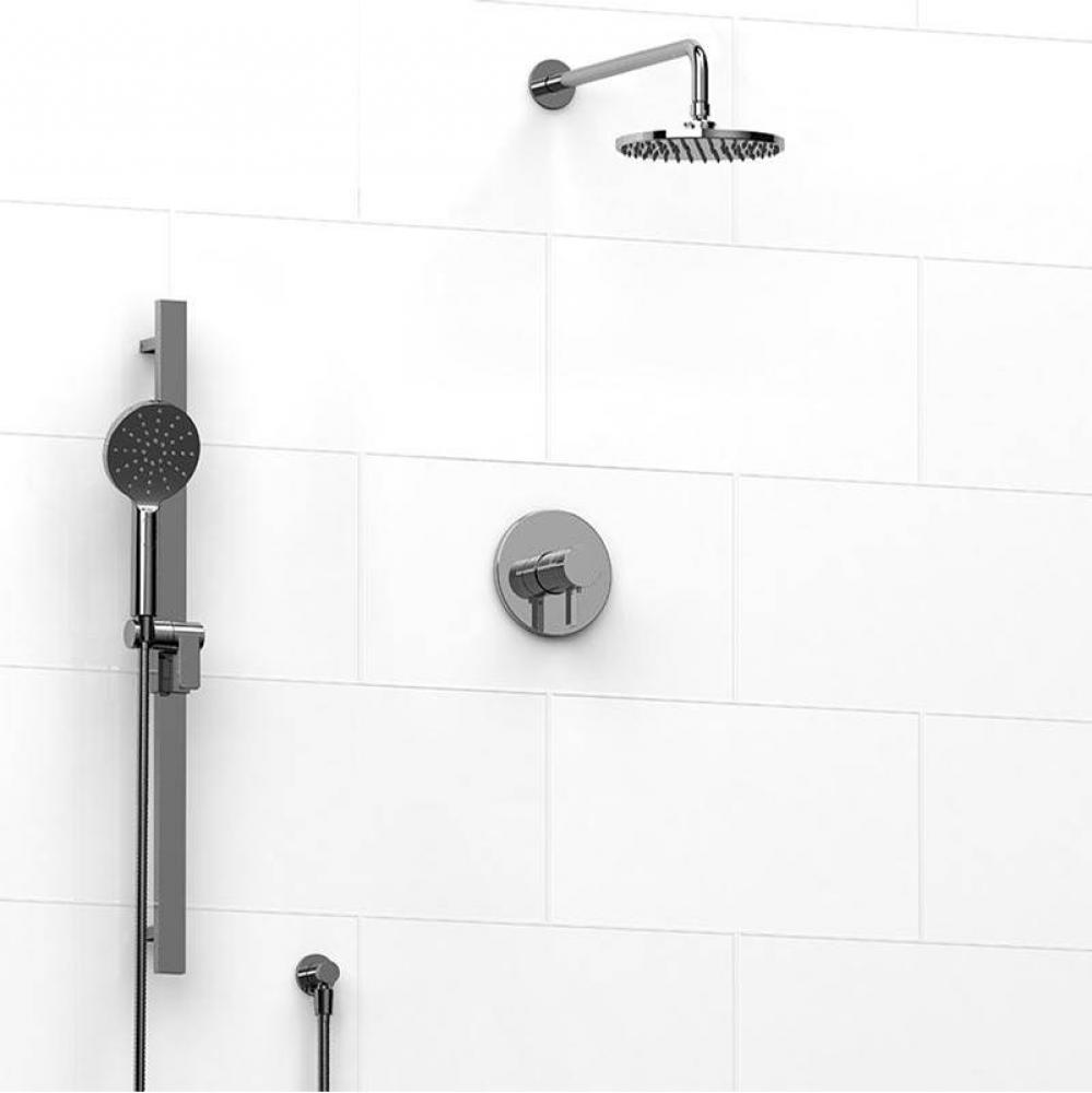 Type T/P (thermostatic/pressure balance) 1/2'' coaxial 2-way system with hand shower and