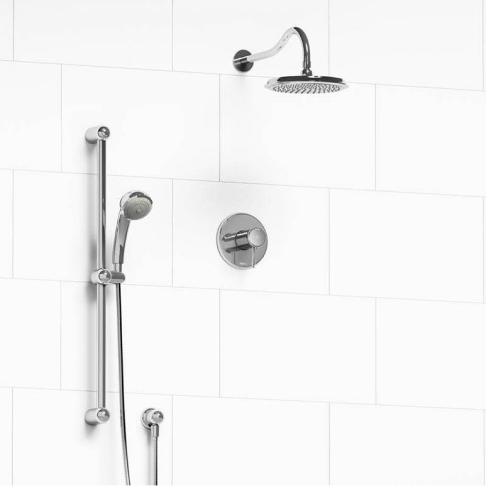 Type T/P (thermostatic/pressure balance) 1/2'' coaxial 2-way system with hand shower and