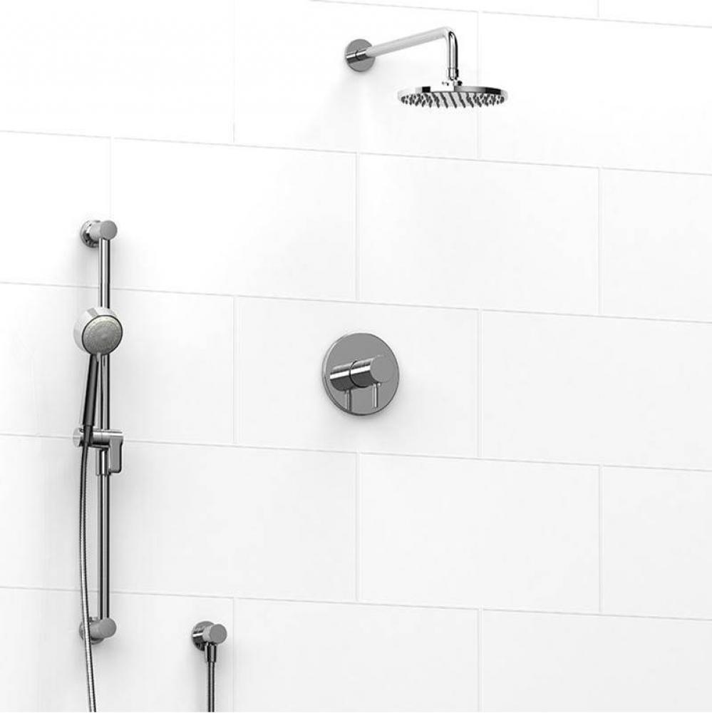 Type T/P (thermostatic/pressure balance) 1/2'' coaxial 2-way system with hand shower and