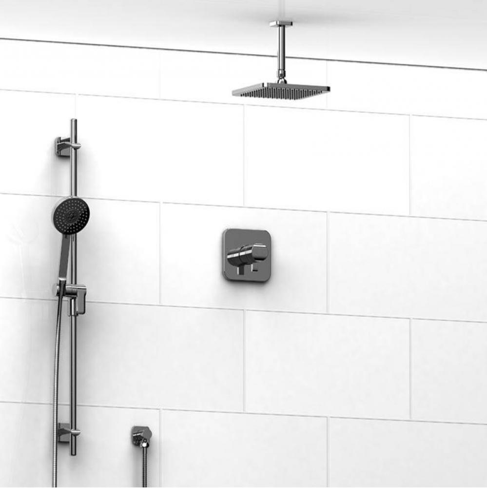 Type T/P (thermostatic/pressure balance) 1/2'' coaxial 2-way system with hand shower and