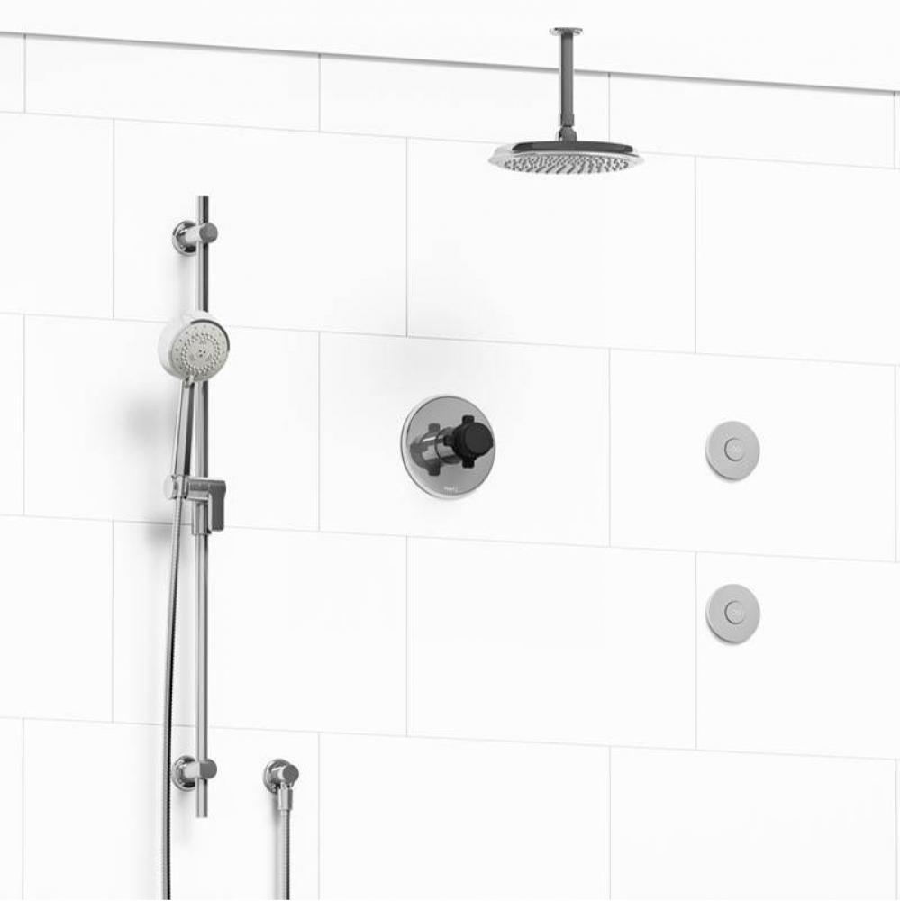 Type T/P (thermostatic/pressure balance) 1/2'' coaxial 3-way system, hand shower rail, e