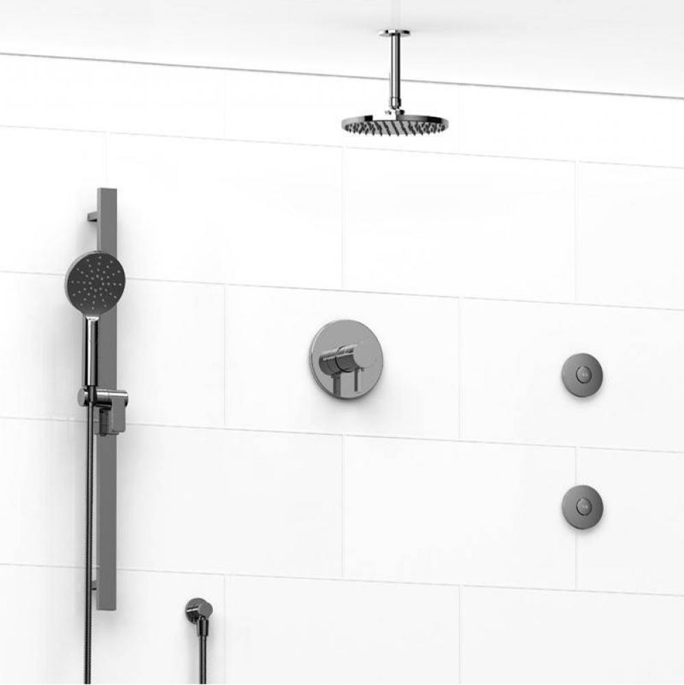 Type T/P (thermostatic/pressure balance) 1/2'' coaxial 3-way system, hand shower rail, e