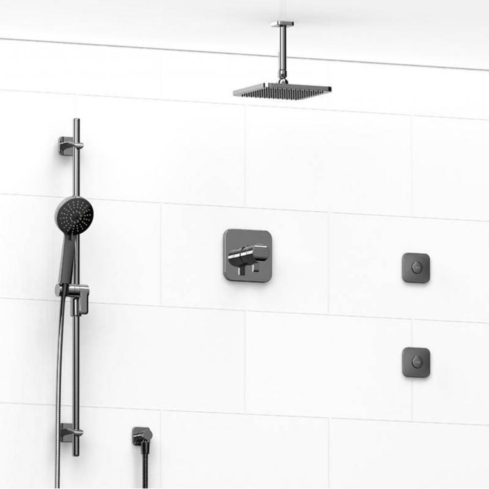 Type T/P (thermostatic/pressure balance) 1/2'' coaxial 3-way system, hand shower rail, e