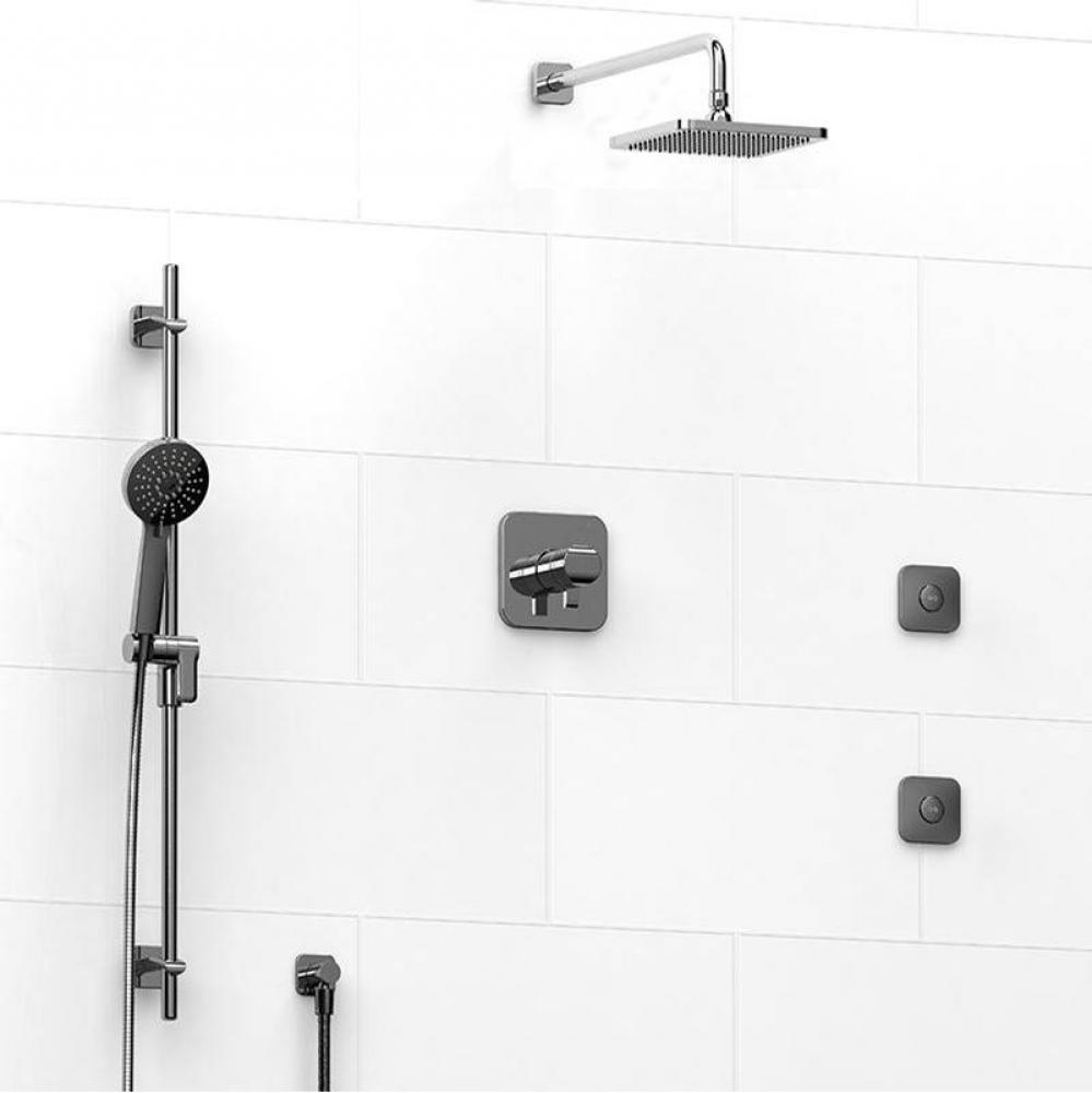 Type T/P (thermostatic/pressure balance) 1/2'' coaxial 3-way system, hand shower rail, e