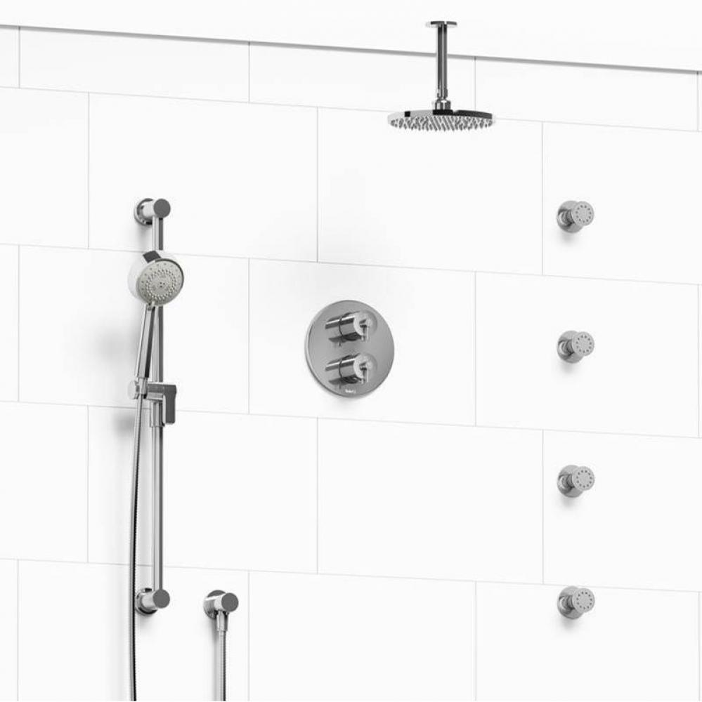 Type T/P (thermostatic/pressure balance) double coaxial system with hand shower rail, 4 body jets