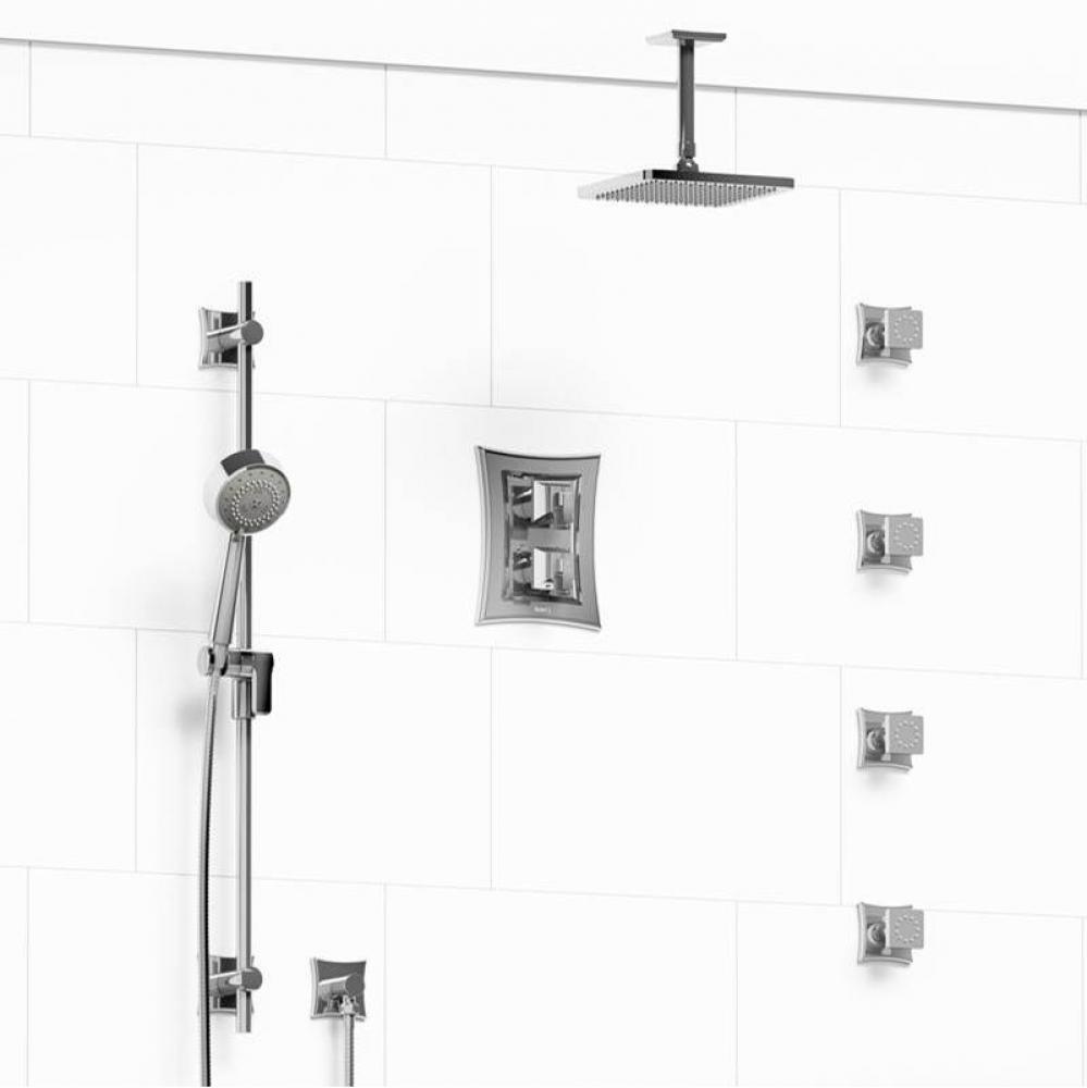 Type T/P (thermostatic/pressure balance) double coaxial system with hand shower rail, 4 body jets