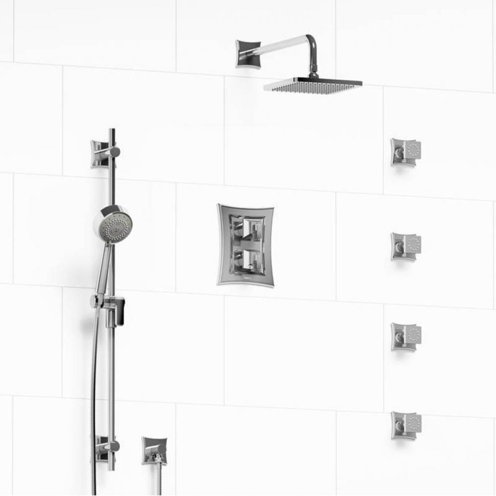 Type T/P (thermostatic/pressure balance) double coaxial system with hand shower rail, 4 body jets