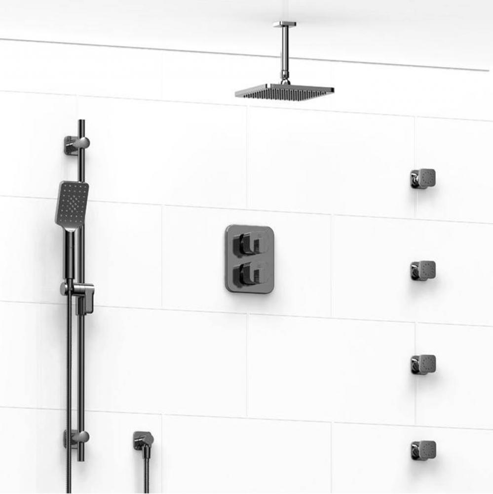 Type T/P (thermostatic/pressure balance) double coaxial system with hand shower rail, 4 body jets