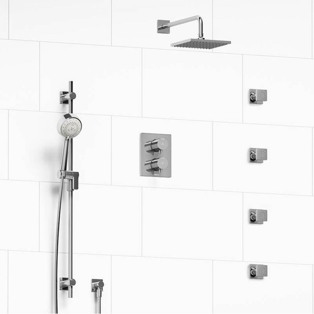 Type T/P (thermostatic/pressure balance) double coaxial system with hand shower rail, 4 body jets