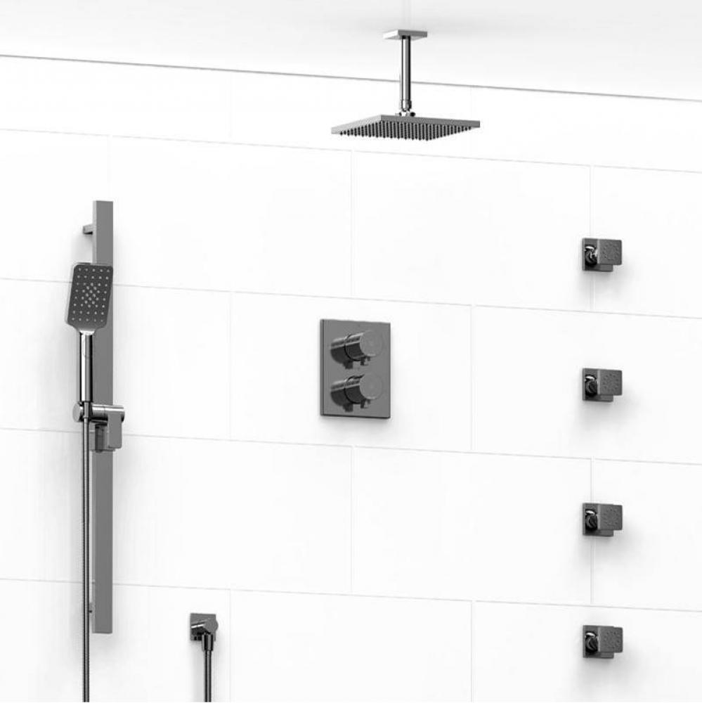 Type T/P (thermostatic/pressure balance) double coaxial system with hand shower rail, 4 body jets