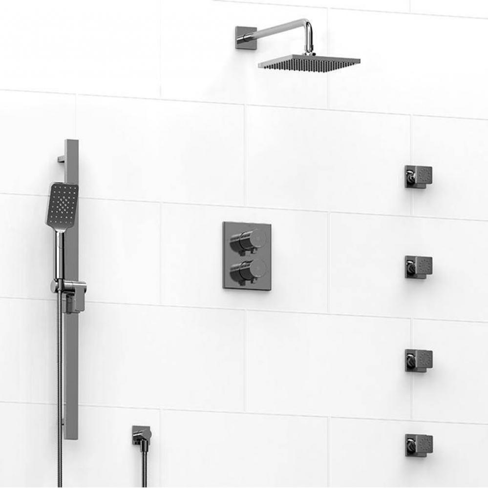 Type T/P (thermostatic/pressure balance) double coaxial system with hand shower rail, 4 body jets