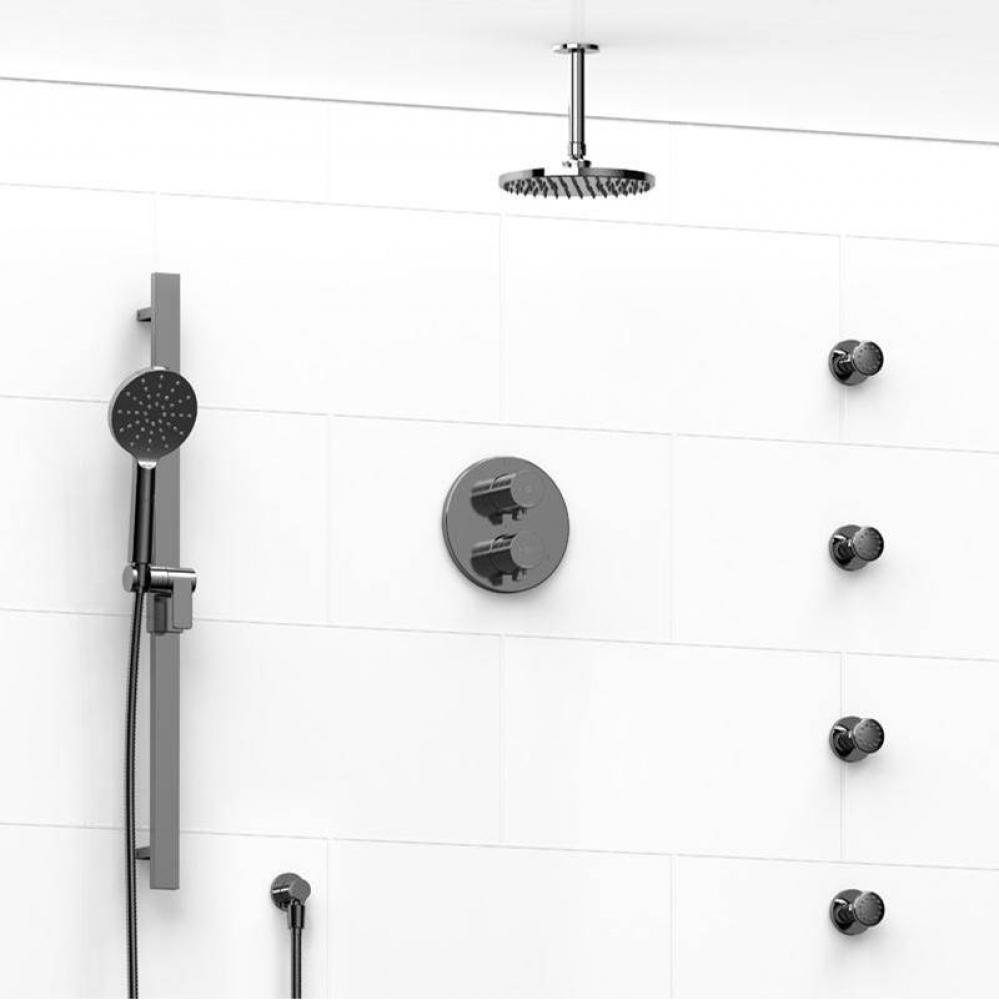 Type T/P (thermostatic/pressure balance) double coaxial system with hand shower rail, 4 body jets