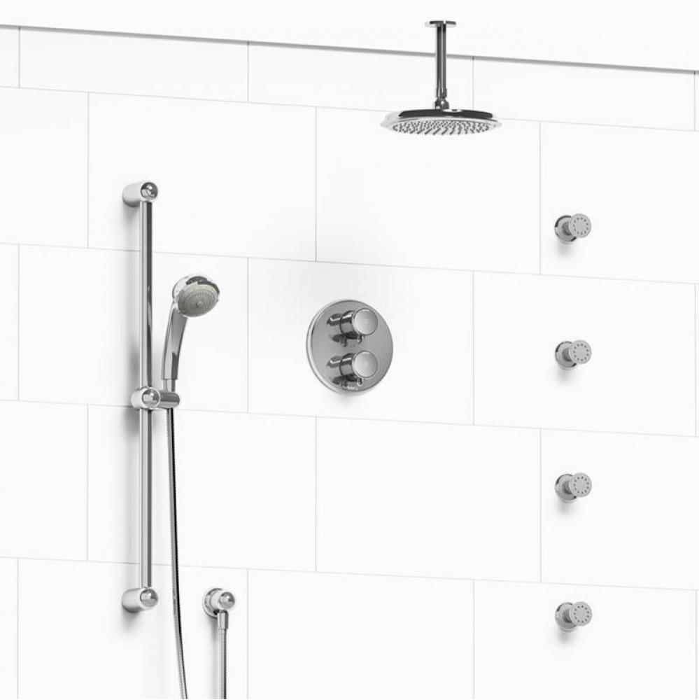 Type T/P (thermostatic/pressure balance) double coaxial system with hand shower rail, 4 body jets