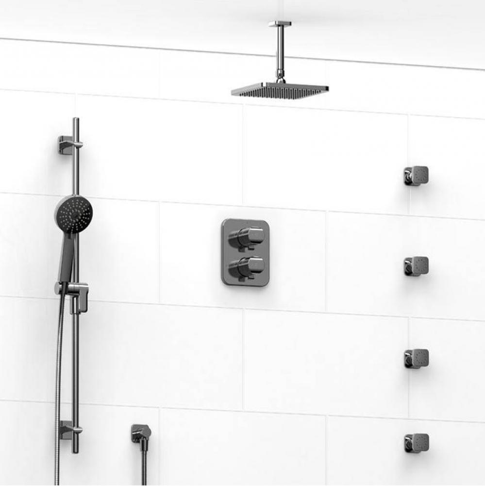 Type T/P (thermostatic/pressure balance) double coaxial system with hand shower rail, 4 body jets