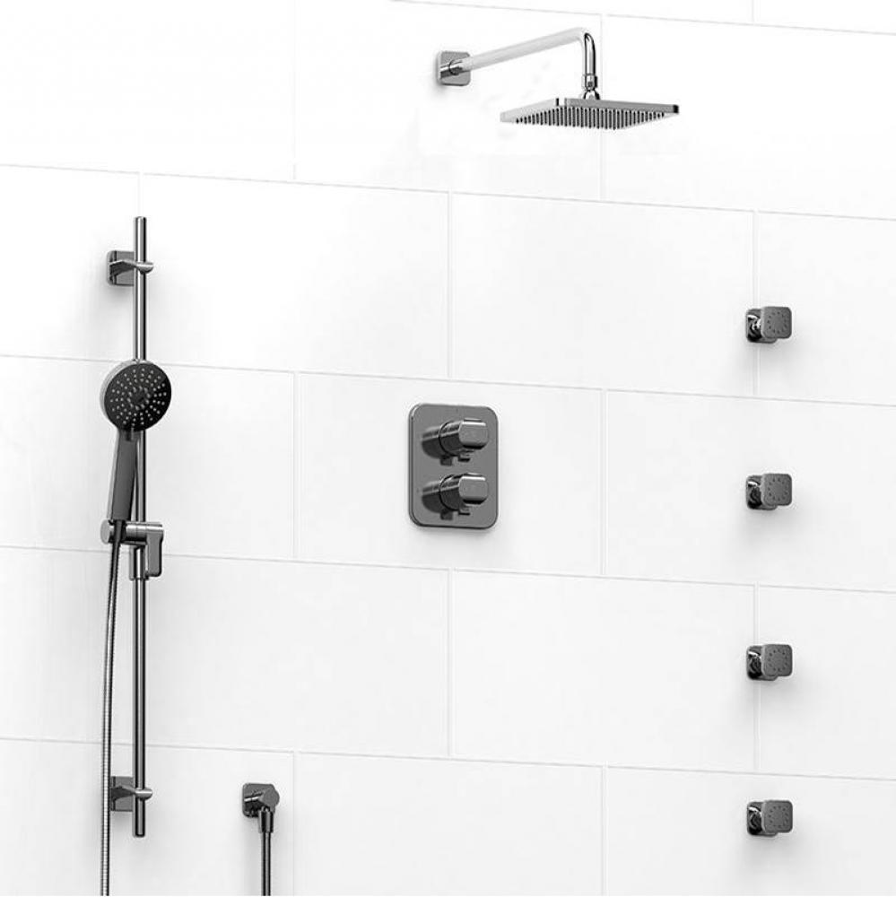 Type T/P (thermostatic/pressure balance) double coaxial system with hand shower rail, 4 body jets