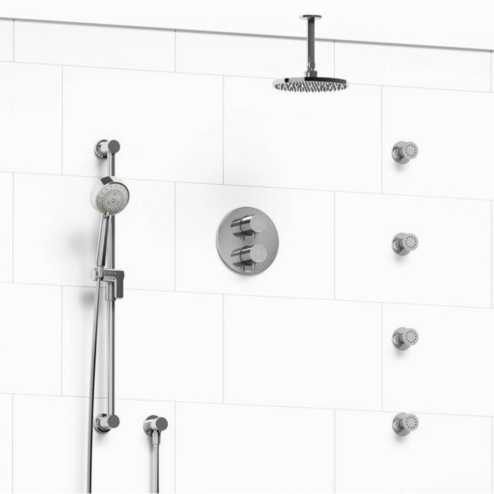 Type T/P (thermostatic/pressure balance) double coaxial system with hand shower rail, 4 body jets