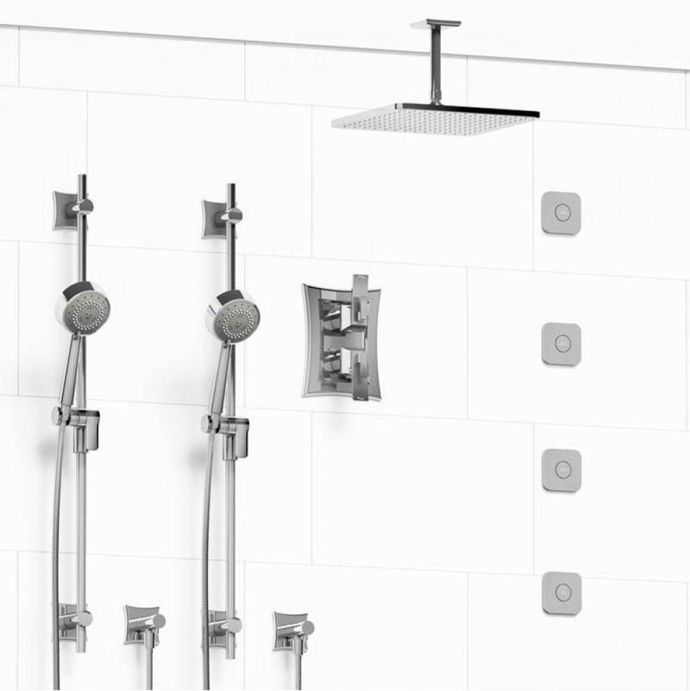 Type T/P (thermostatic/pressure balance) 3/4'' double coaxial system with 2 hand shower