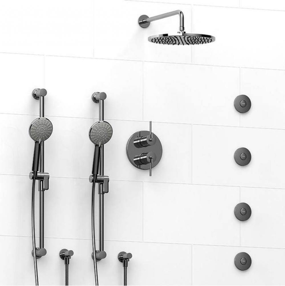 Type T/P (thermostatic/pressure balance)  3/4'' double coaxial system with 2 hand shower