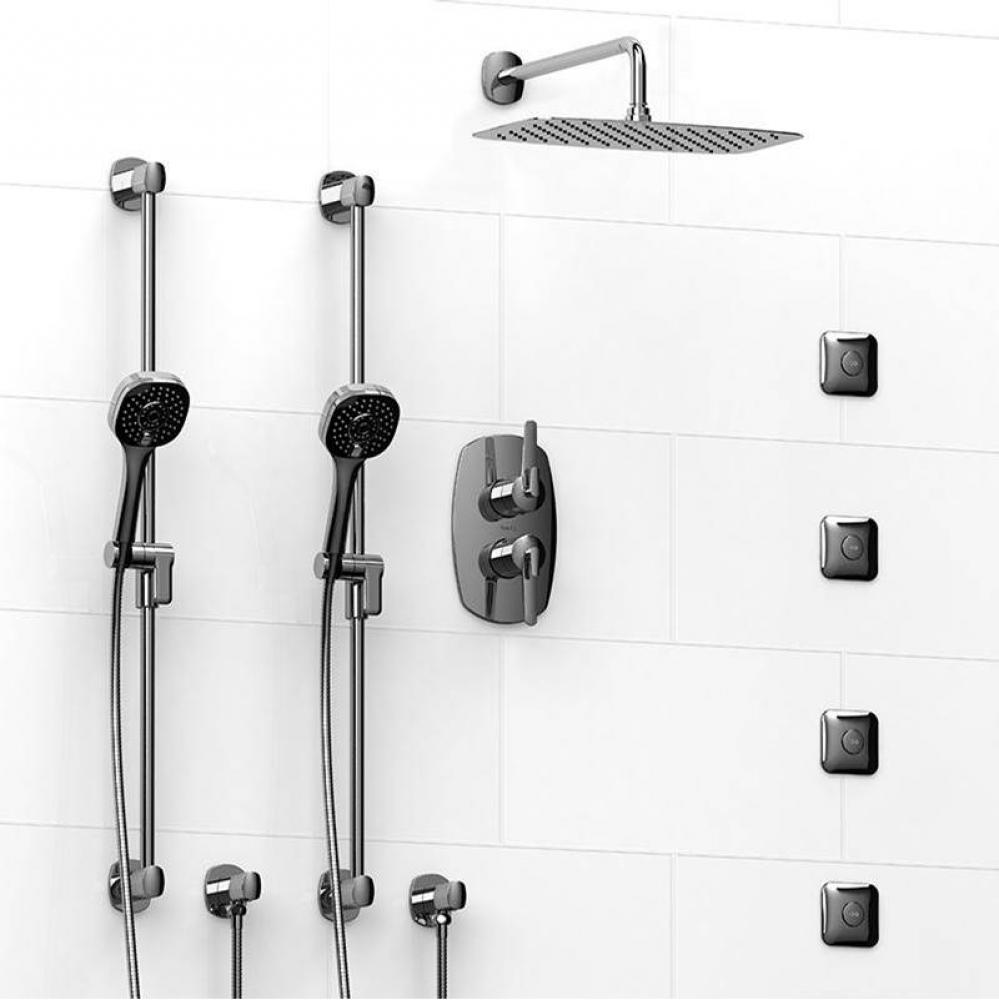 Type T/P (thermostatic/pressure balance) 3/4'' double coaxial system with 2 hand shower