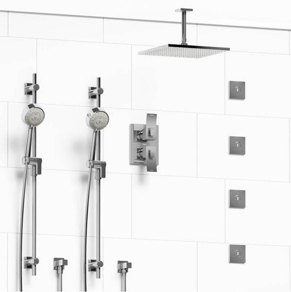 Type T/P (thermostatic/pressure balance) 3/4'' double coaxial system with 2 hand shower