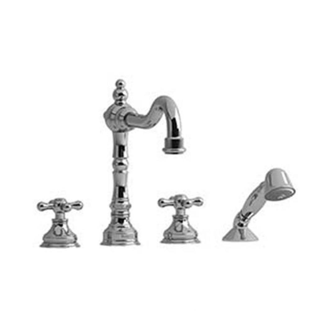 4-piece deck-mount tub filler with hand shower