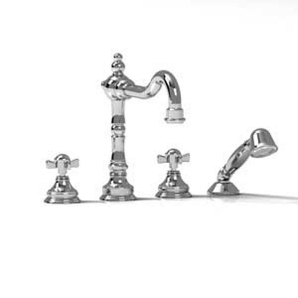 4-piece deck-mount tub filler with hand shower