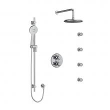 Riobel KIT446MMRDXC-6 - Type T/P (thermostatic/pressure balance) double coaxial system with hand shower rail, 4 body jets