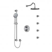 Riobel KIT446RT+C-6 - Type T/P (thermostatic/pressure balance) double coaxial system with hand shower rail, 4 body jets