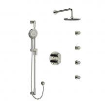 Riobel KIT446PBPN-6 - Type T/P (thermostatic/pressure balance) double coaxial system with hand shower rail, 4 body jets