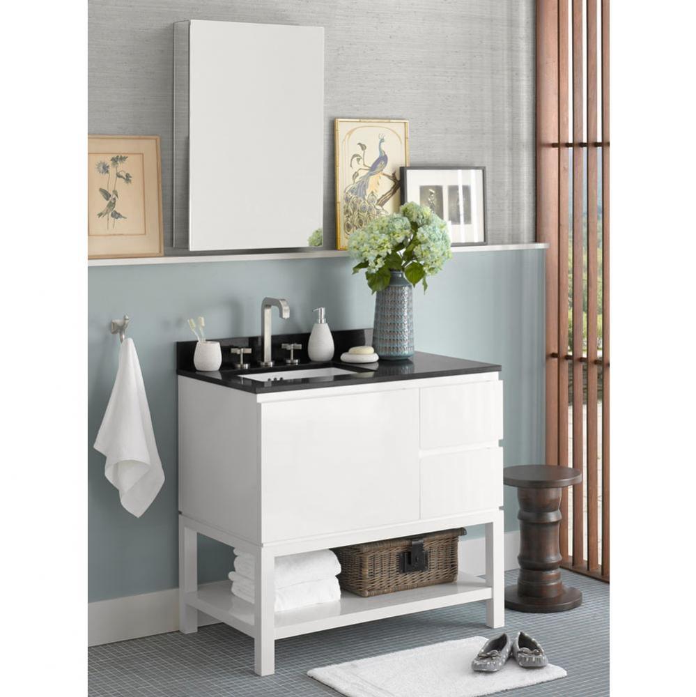 36'' Chloe Bathroom Vanity Base Cabinet with Leg in Slate Gray - Large Drawer on Left