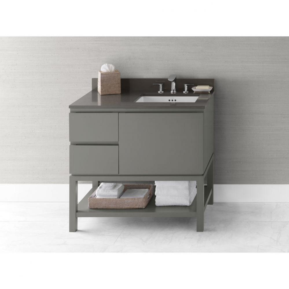 36'' Chloe Bathroom Vanity Base Cabinet with Leg in Slate Gray - Large Drawer on Right