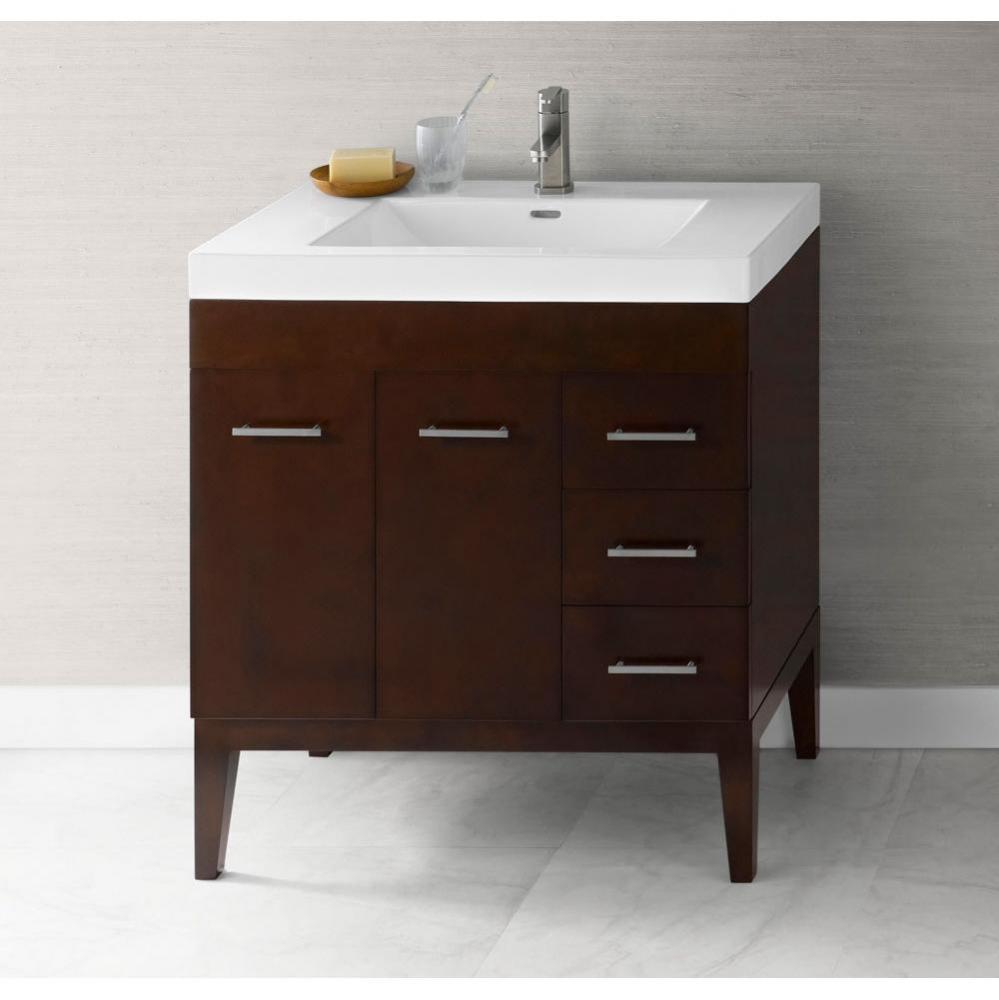 31'' Bella Bathroom Vanity Base Cabinet with Leg in White - Doors on Left, Wood Legs