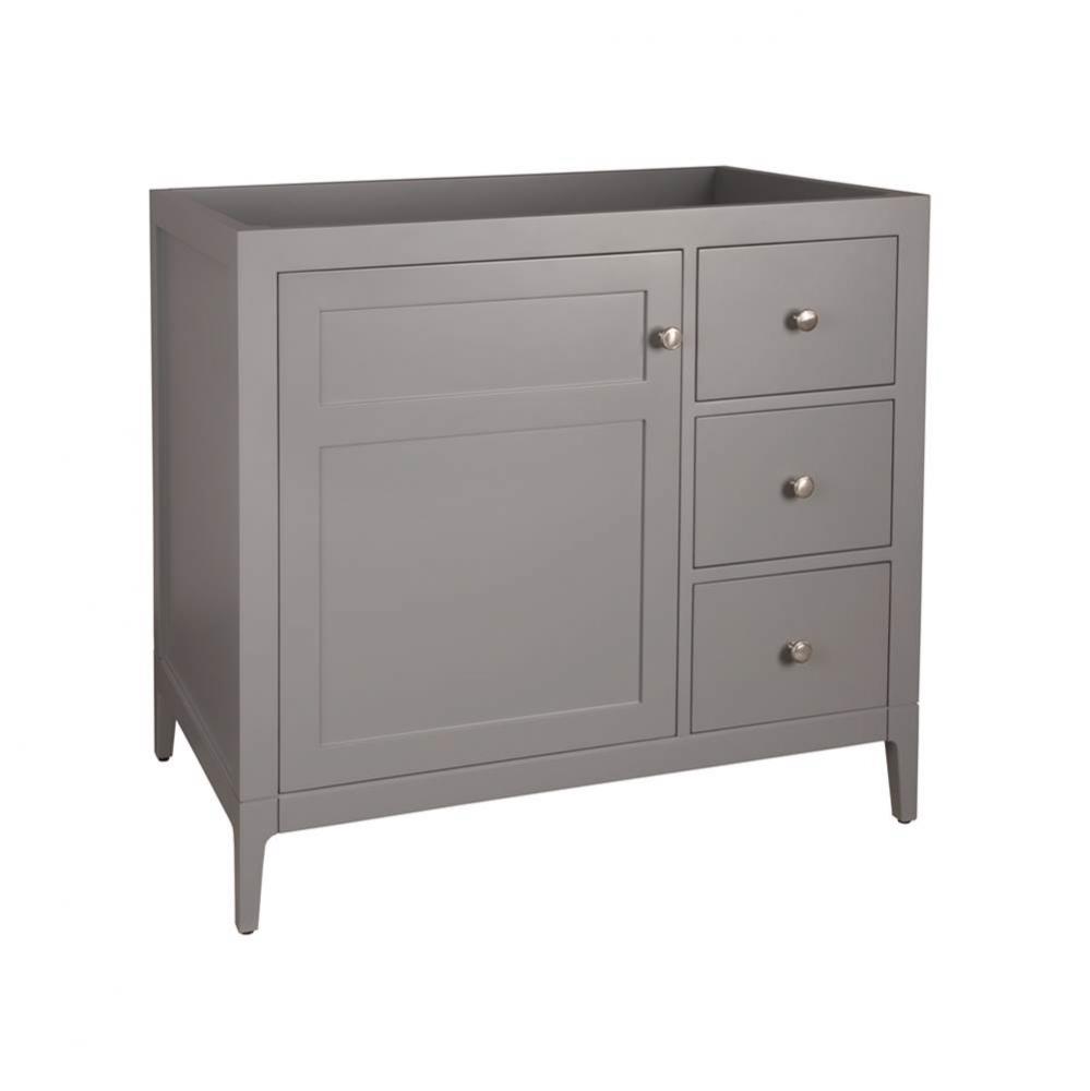 36'' Briella  Bathroom Vanity Cabinet Base with Tapered Leg in Empire Gray - Door on Lef