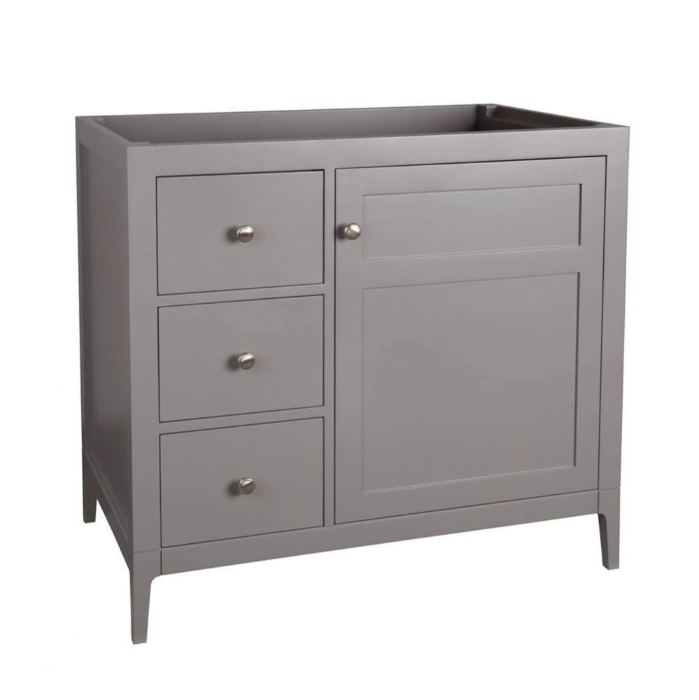 36'' Briella  Bathroom Vanity Cabinet Base with Tapered Leg in Empire Gray - Door on Rig