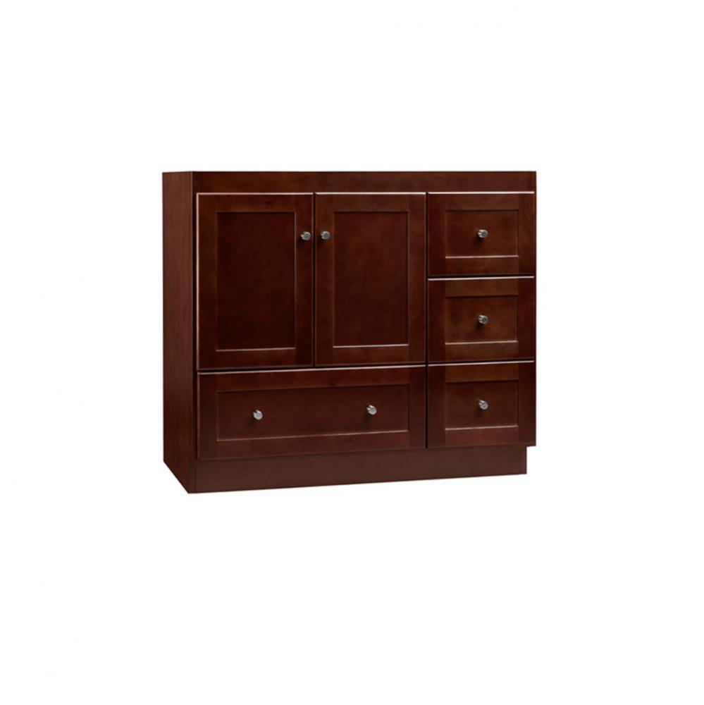 36'' Shaker Bathroom Vanity Cabinet Base in Dark Cherry - Frosted Glass Doors on Left