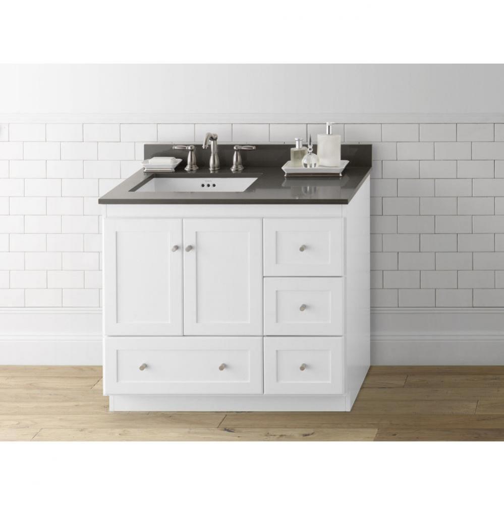 36'' Shaker Bathroom Vanity Cabinet Base in White - Wood Doors on Left