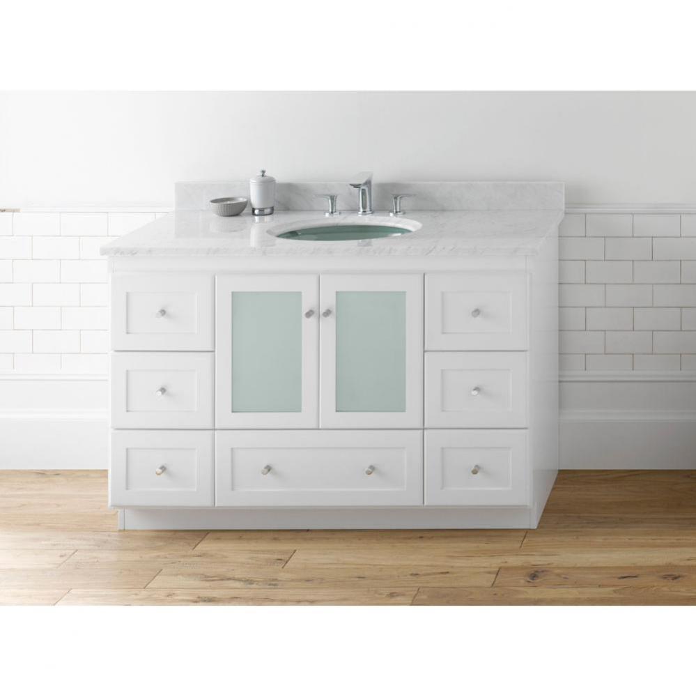 48'' Shaker Bathroom Vanity Cabinet Base in White - Frosted Glass Doors