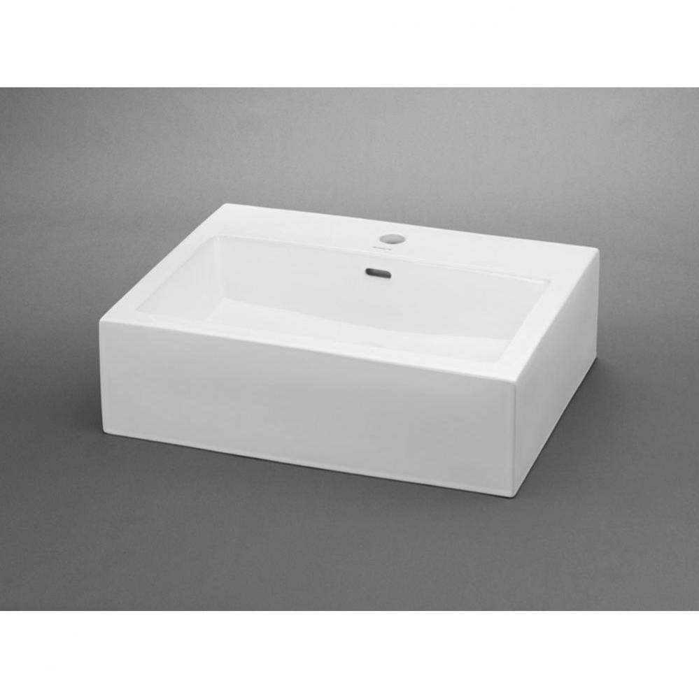 22'' Groove Rectangular Ceramic Vessel Bathroom Sink in White with Single Faucet Hole