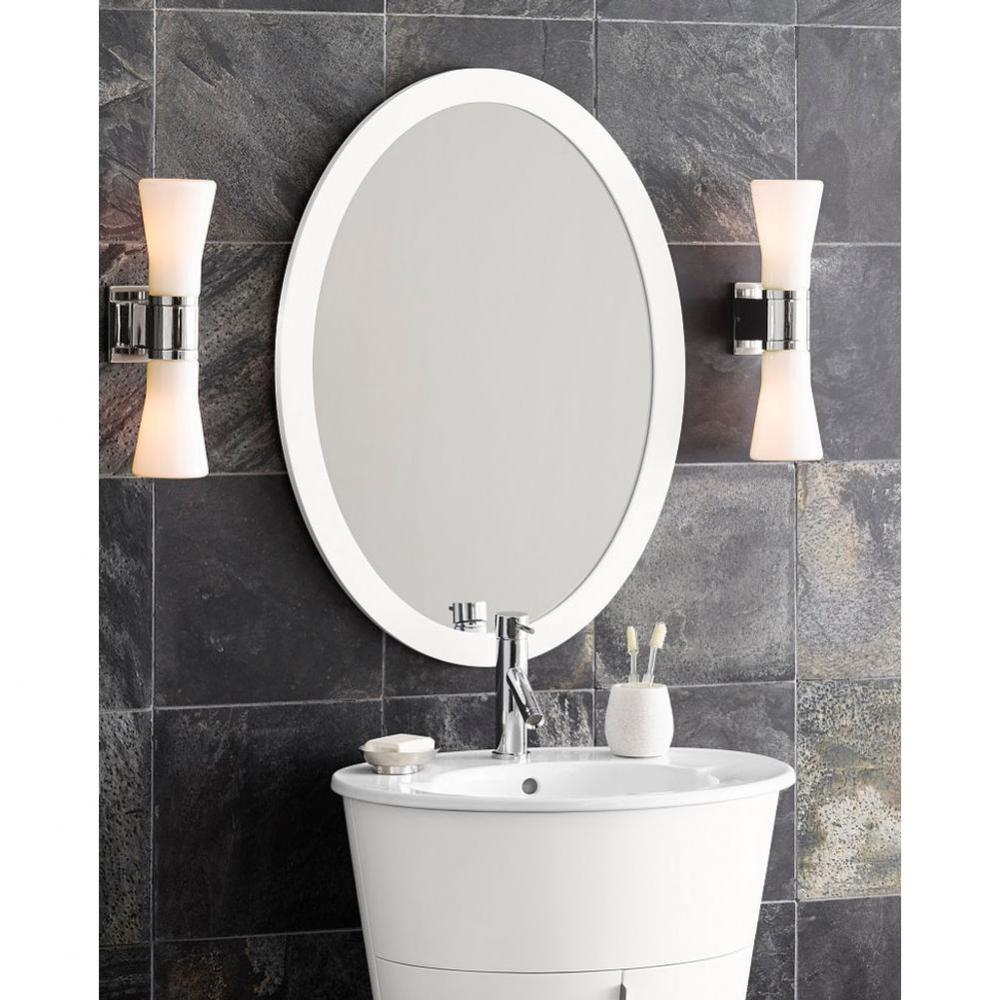 23'' Contemporary Solid Wood Framed Oval Bathroom Mirror in Glossy White