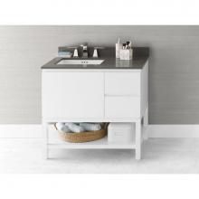 Ronbow 036036-L-E23 - 36'' Chloe Bathroom Vanity Base Cabinet with Leg in Glossy White - Large Drawer on Left