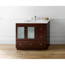 Ronbow 081936-1R-H01 - 36'' Shaker Bathroom Vanity Cabinet Base in Dark Cherry - Frosted Glass Doors on Right