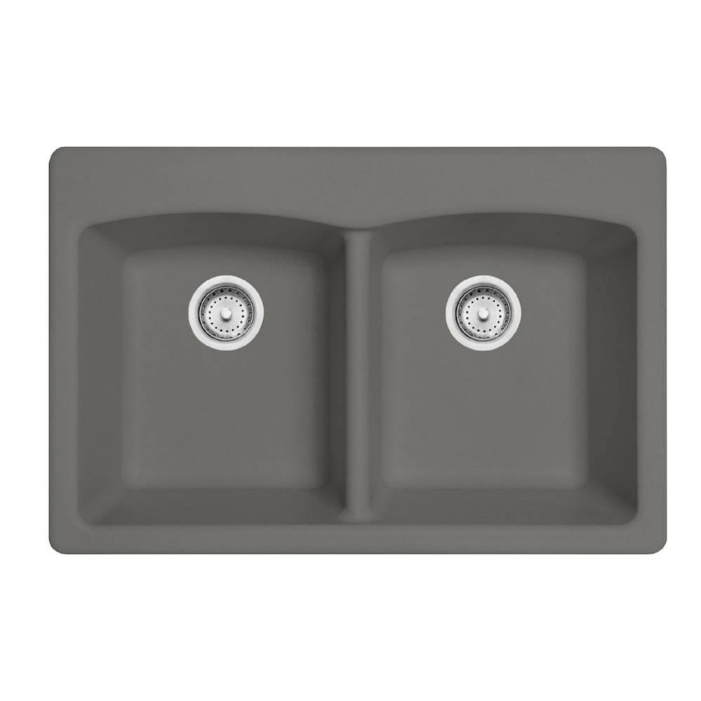 Ellipse 33.0-in. x 22.0-in. Granite Dual Mount Double Bowl Kitchen Sink in Stone Grey