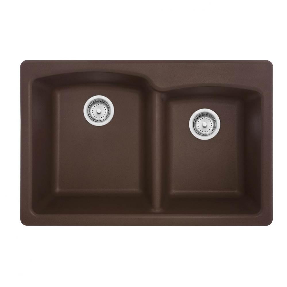 Ellipse 33.0-in. x 22.0-in. Granite Dual Mount Double Bowl Kitchen Sink in Mocha