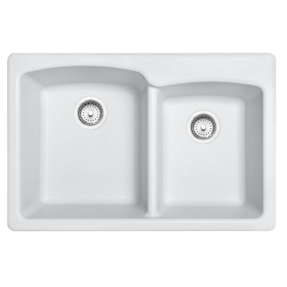 Ellipse 33.0-in. x 22.0-in. Granite Dual Mount Double Bowl Kitchen Sink in Polar White