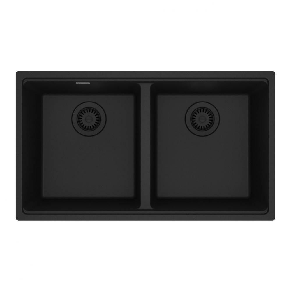 Maris Undermount 31-in x 17.81-in Granite Double Bowl Kitchen Sink in Matte Black