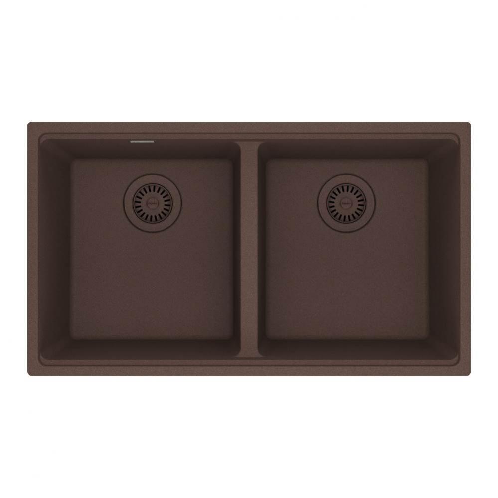 Maris Undermount 31-in x 17.81-in Granite Double Bowl Kitchen Sink in Mocha