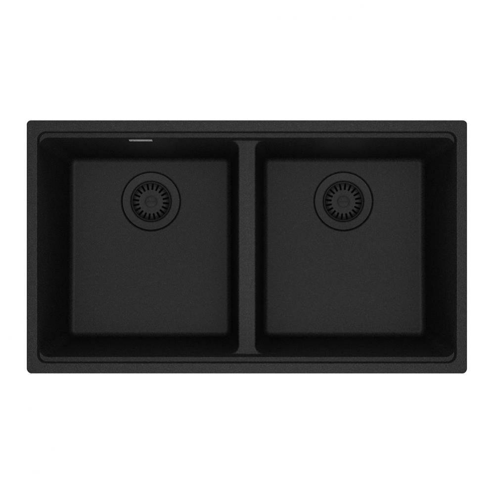 Maris Undermount 31-in x 17.81-in Granite Double Bowl Kitchen Sink in Onyx