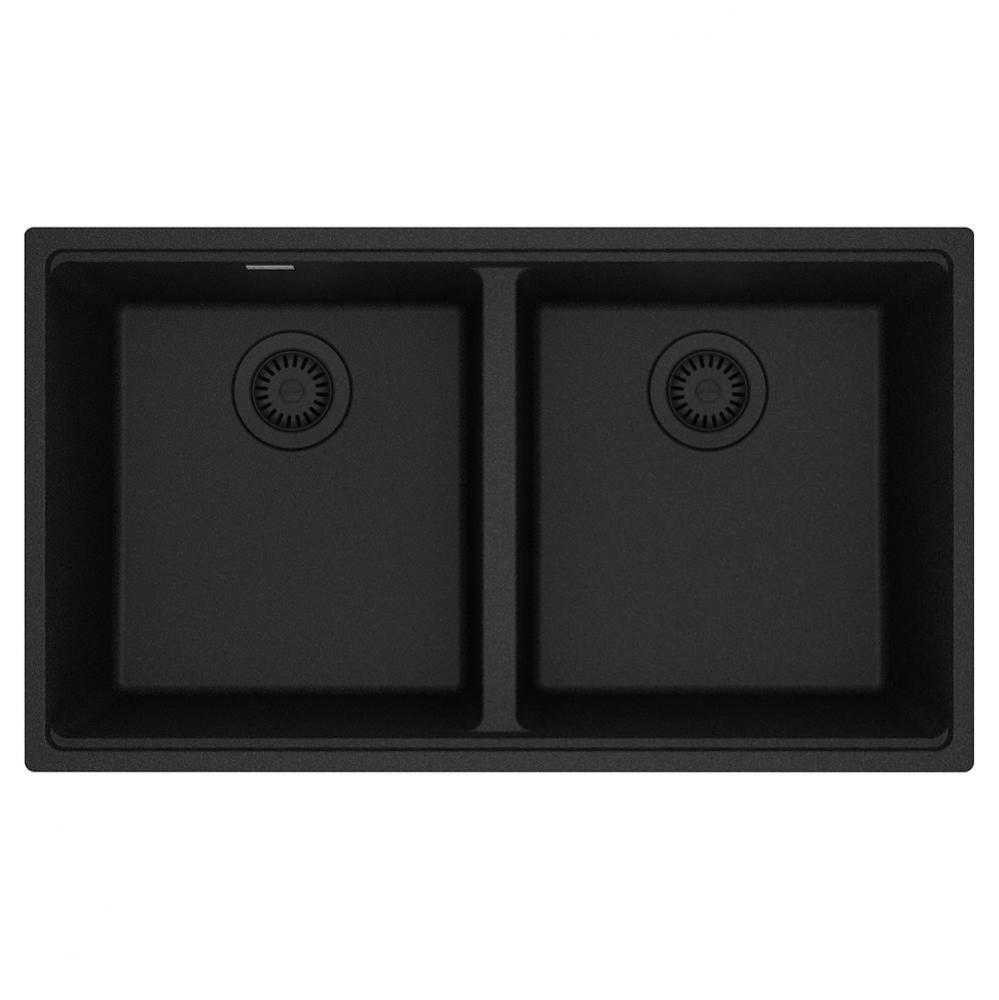 Maris Undermount 33-in x 18.94-in Granite Double Bowl Kitchen Sink in Onyx