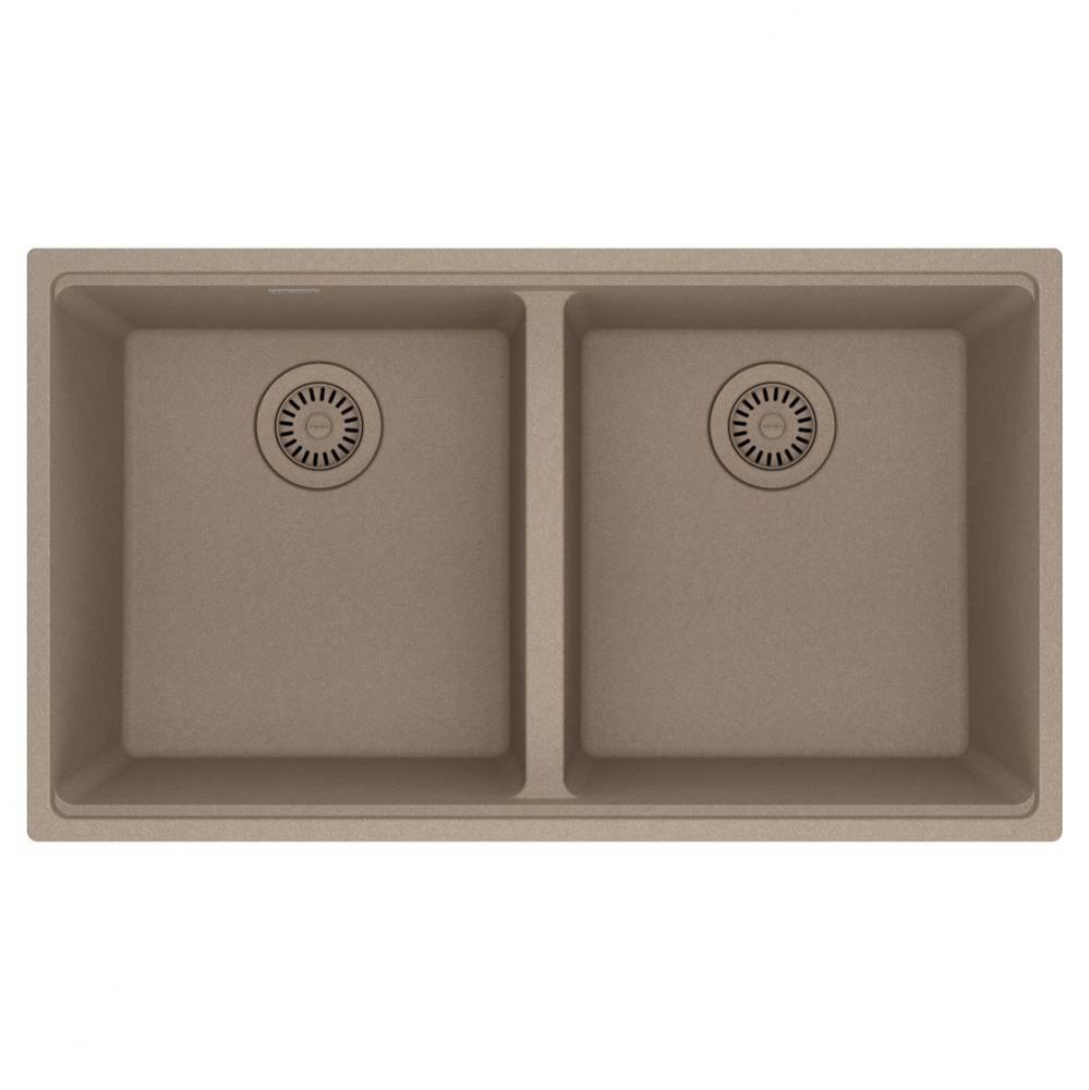 Maris Undermount 33-in x 18.94-in Granite Double Bowl Kitchen Sink in Oyster